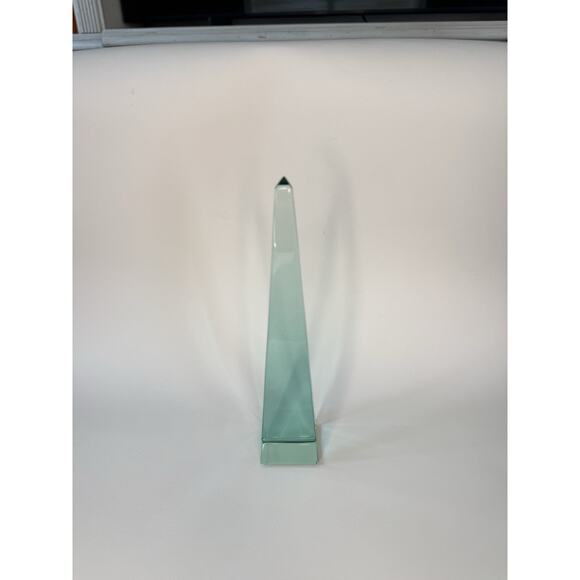 Solid Glass Obelisk Crystal Sculpture Aqua Green 7.5” Tall Sacred Geometry - Picture 5 of 11
